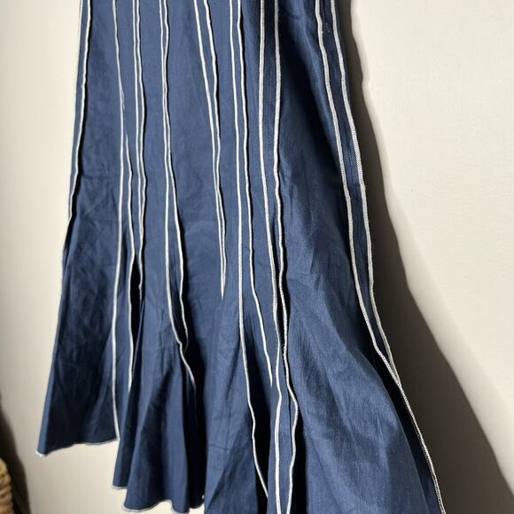Acorns Skirt Womens 14 Navy Blue White Stripe Panel Flare Hem Modest Retro Boho - Picture 6 of 11